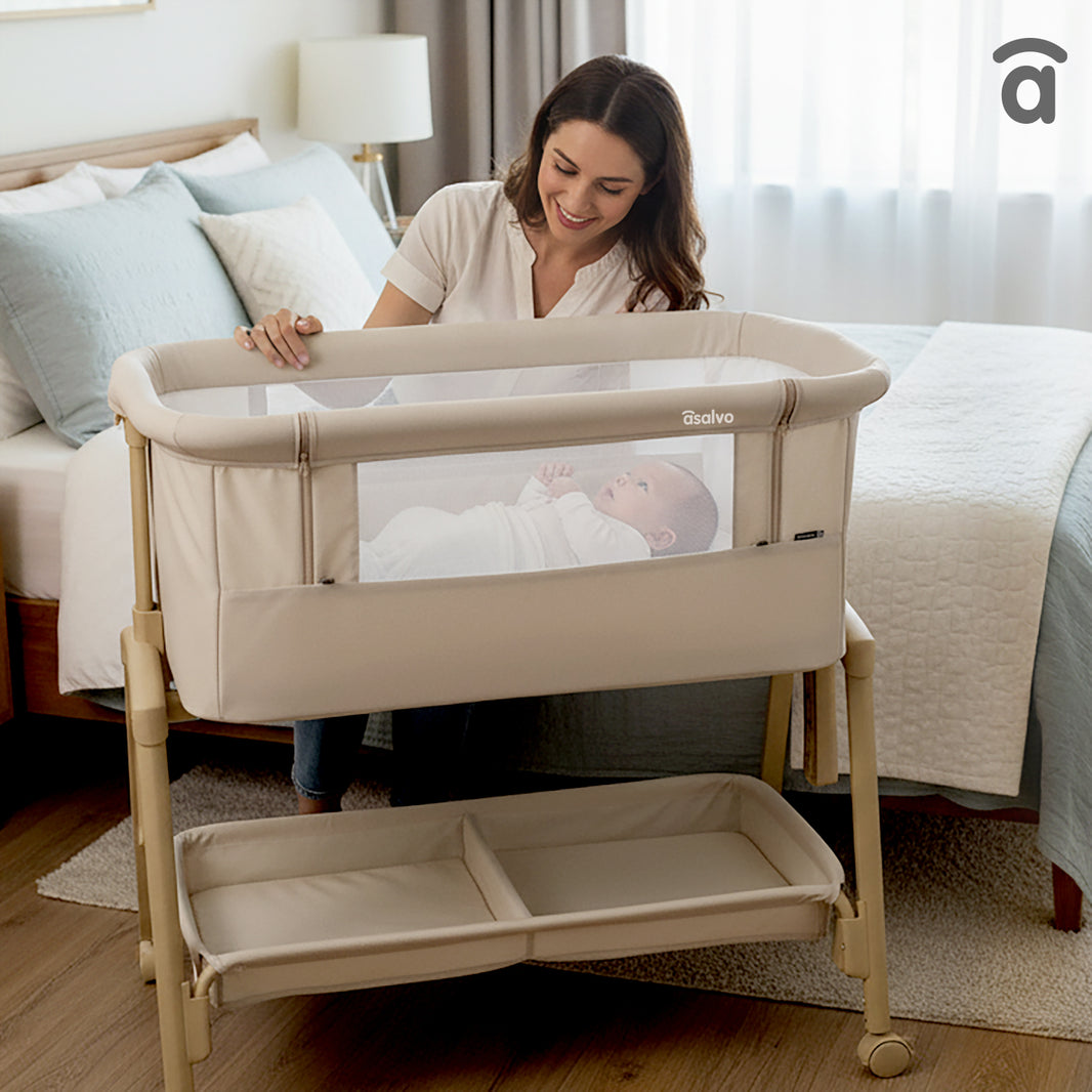 Smart beige co-sleeping mini crib