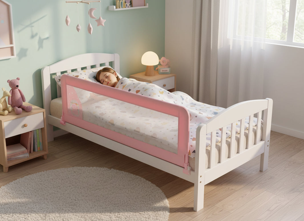 2-in-1 Bed Rail, 150cm for Trundle Bed or Standard Bed, Pink Hedgehog