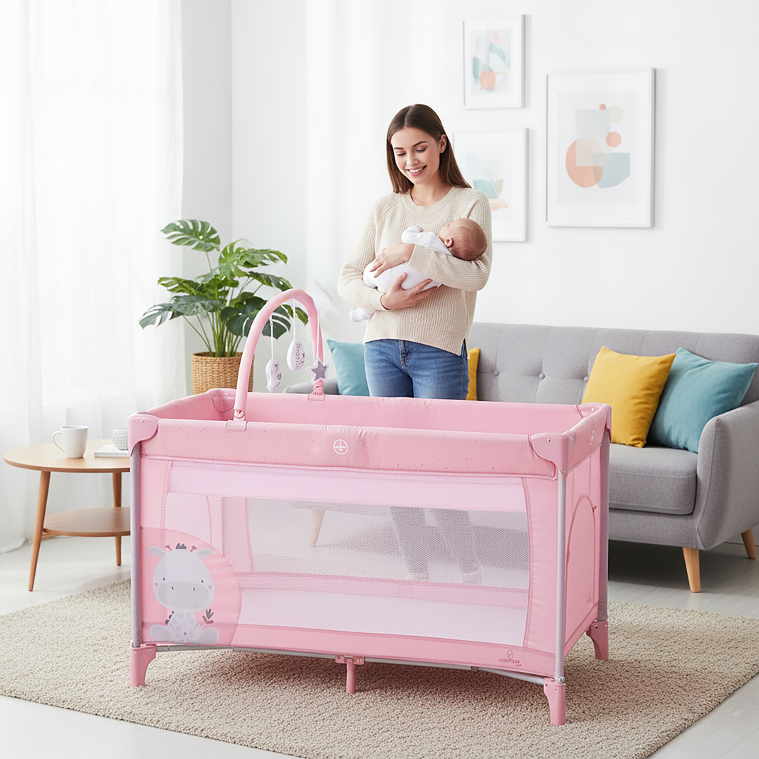 Travel Crib Complete Duo Baby Giraffe Pink