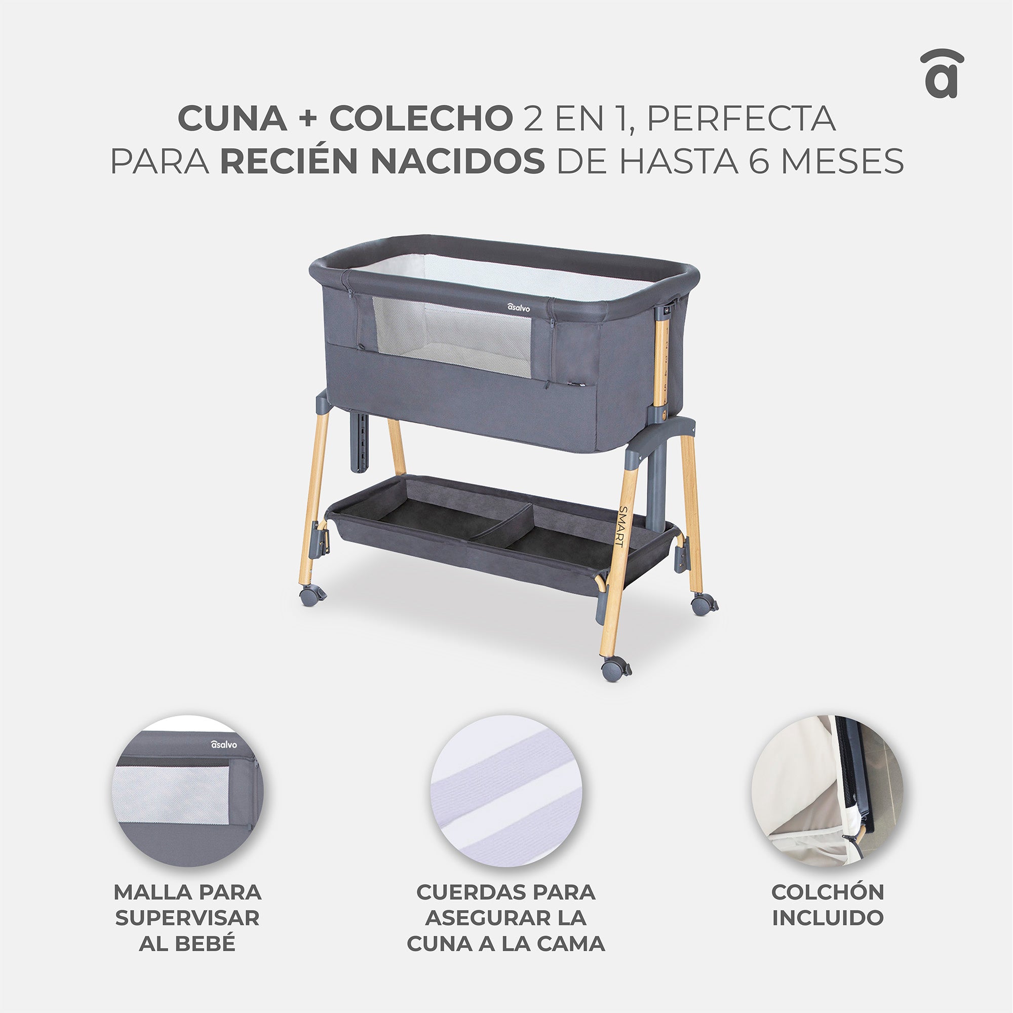 Smart beige co-sleeping mini crib