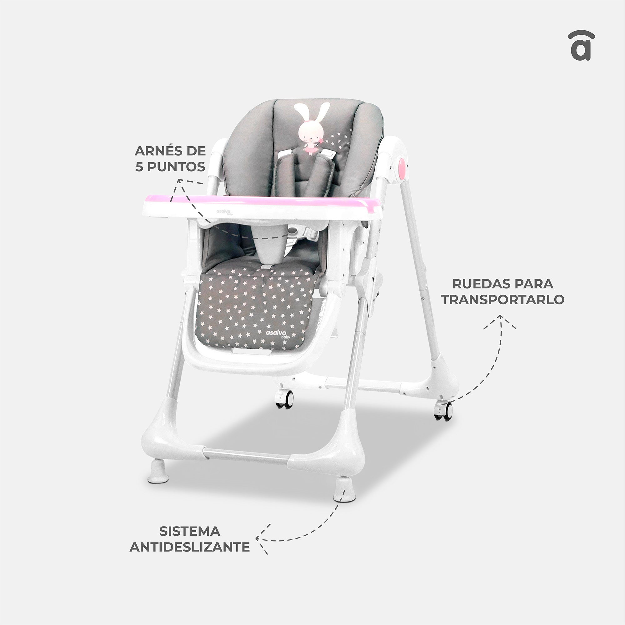 Gray Bunny Highchair with Wheels