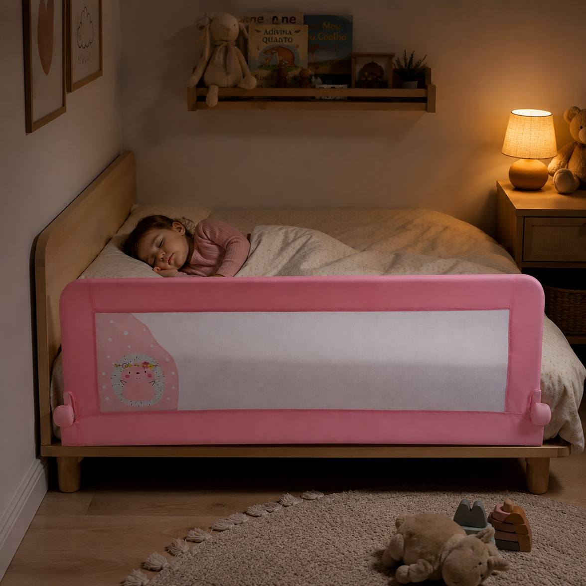 Barreira de Cama 2-em-1 de 150cm para Cama Ninho ou Standard Ouriço Rosa