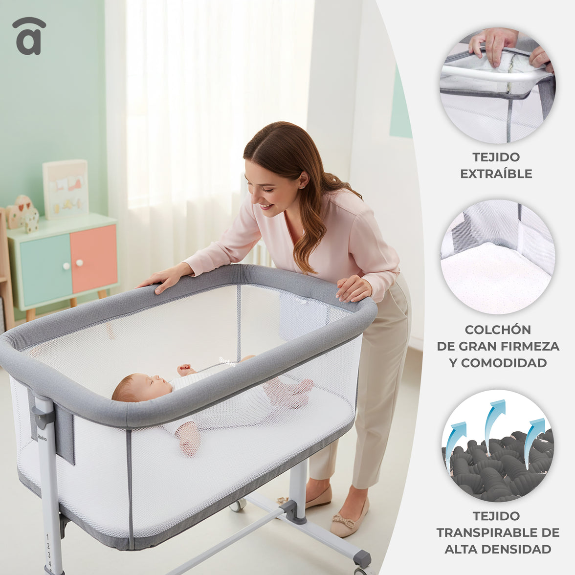 Minicuna de colecho Sky gris