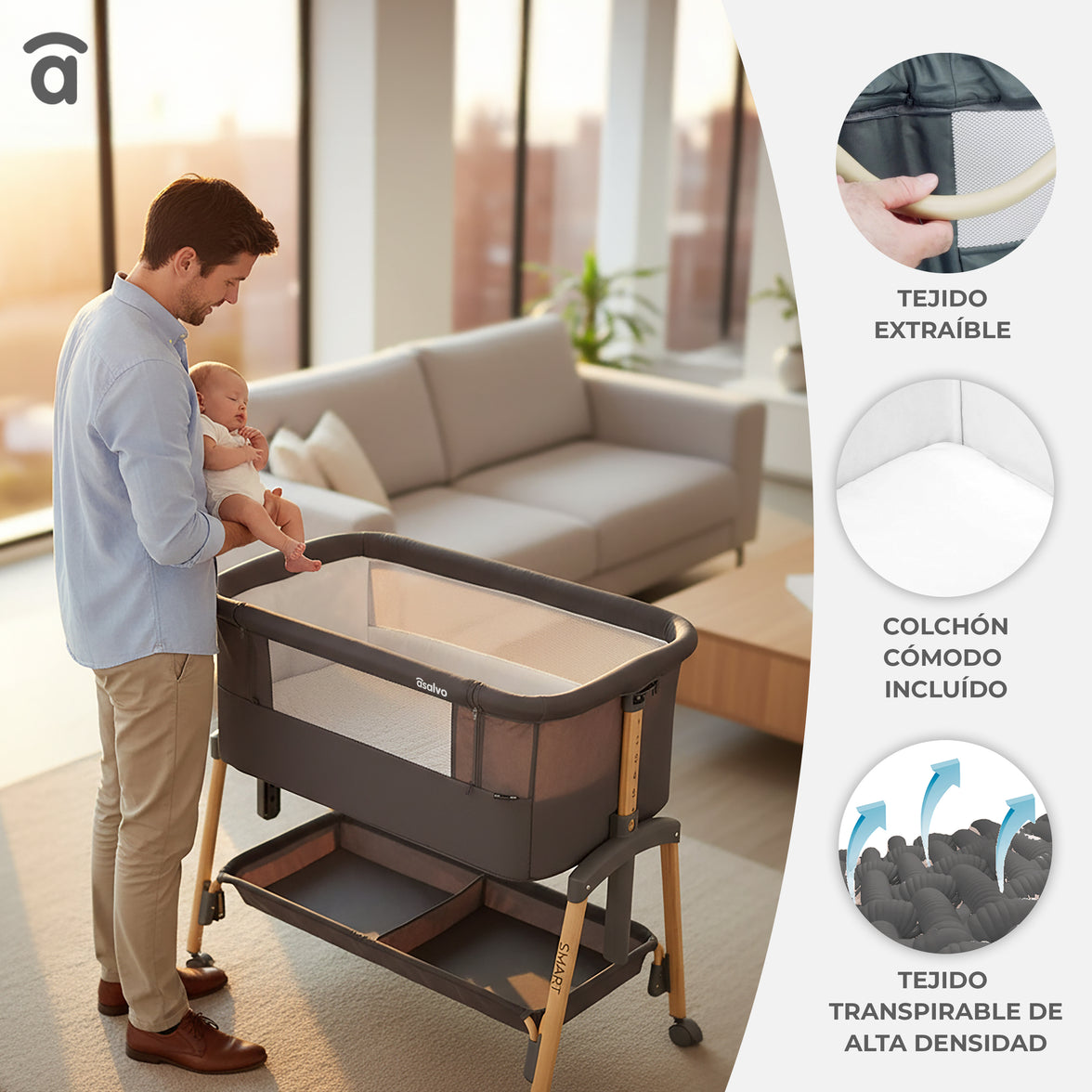 Minicuna de colecho Smart beige