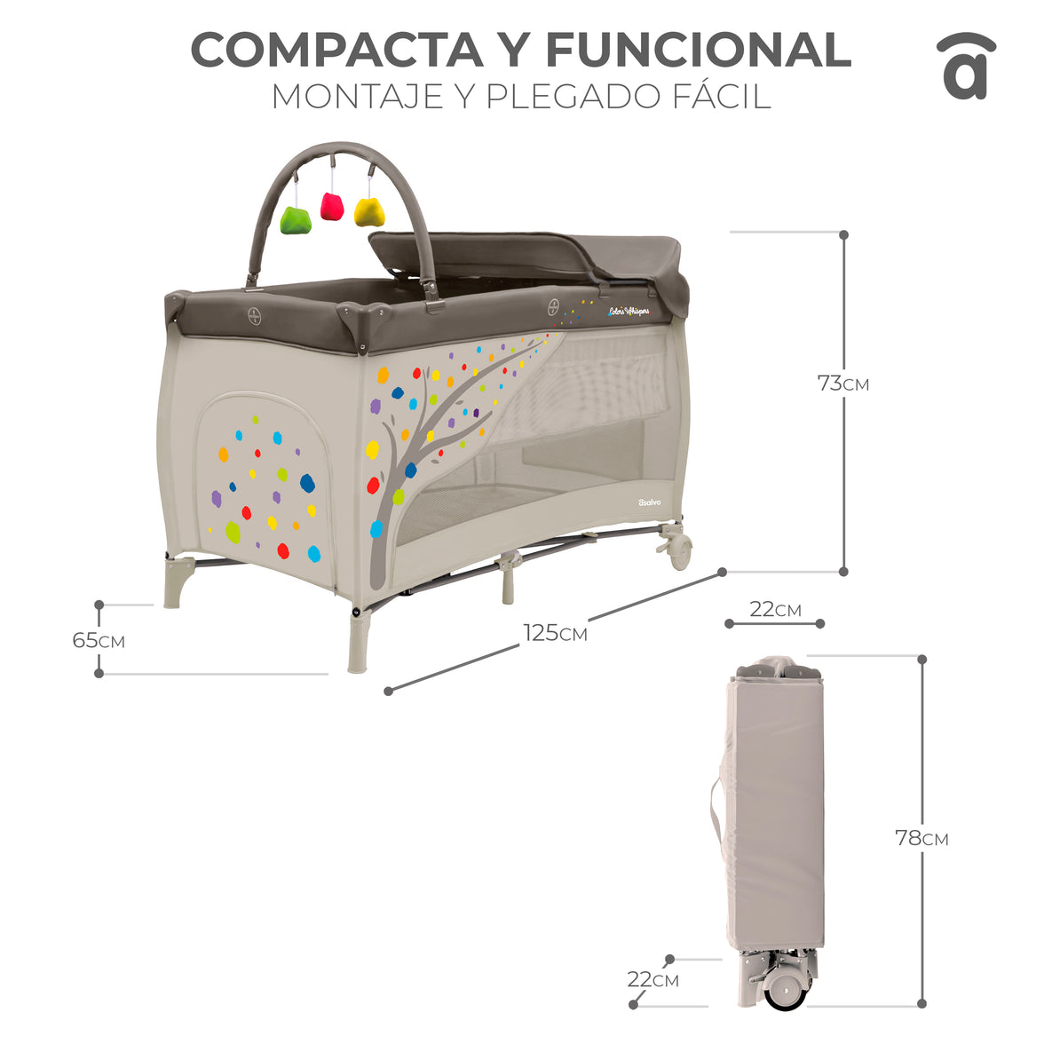 Berço de viagem completo em árvore