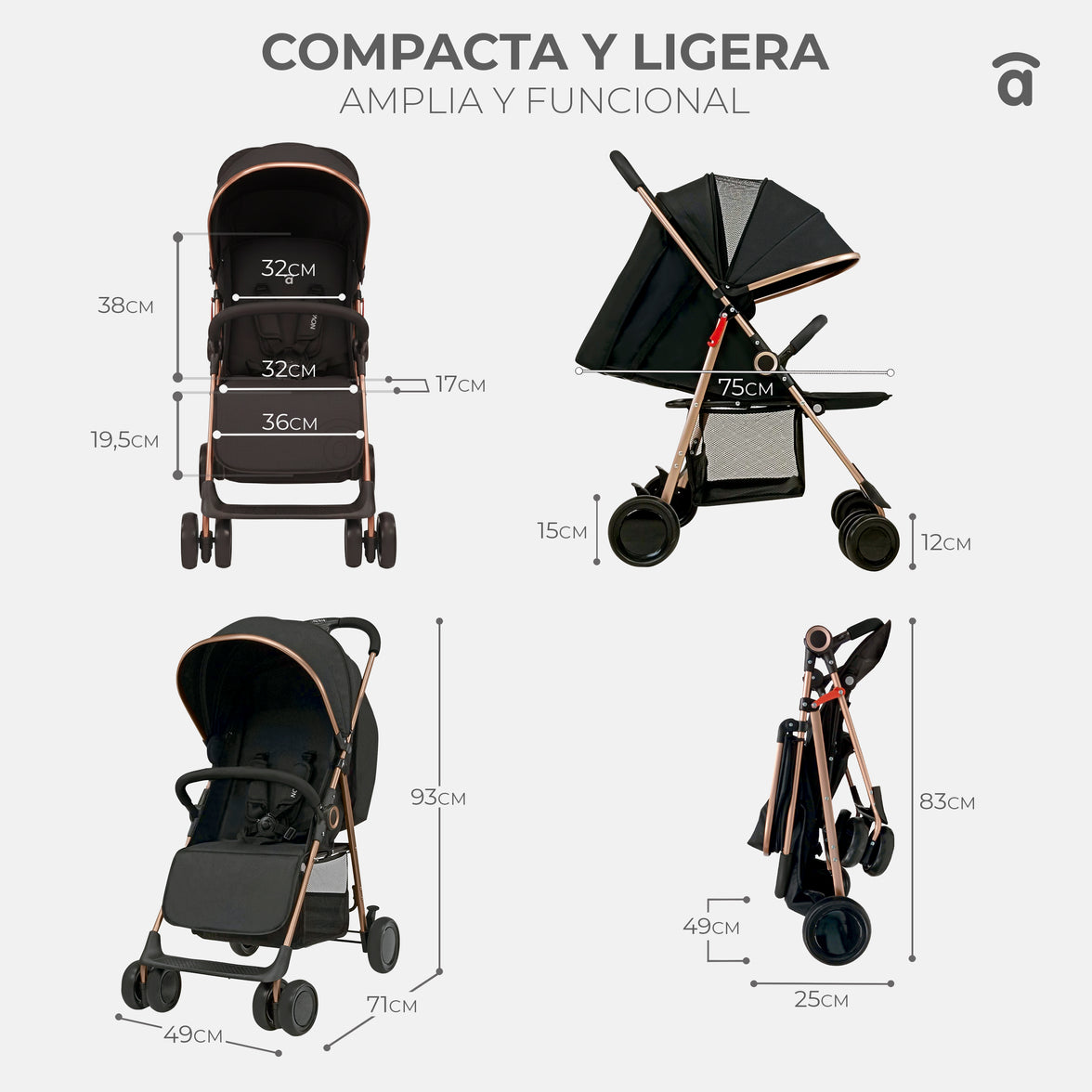 Poussette nova dorée