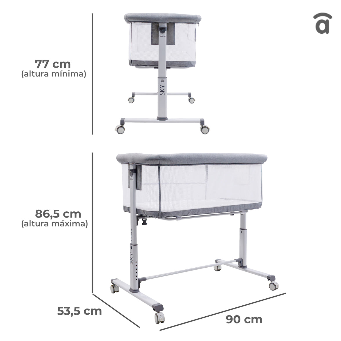 Mini berço co-leito bege céu