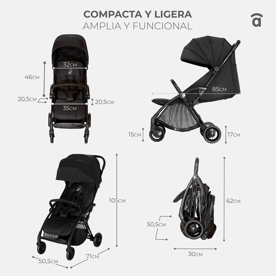 Plis Plas black-gold stroller