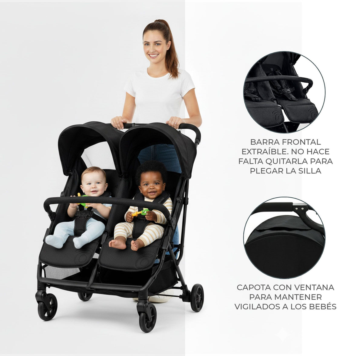 Black Henry Double Stroller