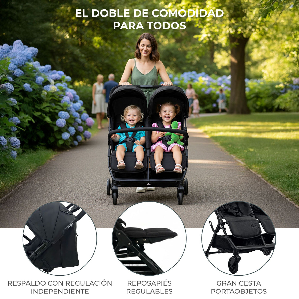 Black Henry Double Stroller