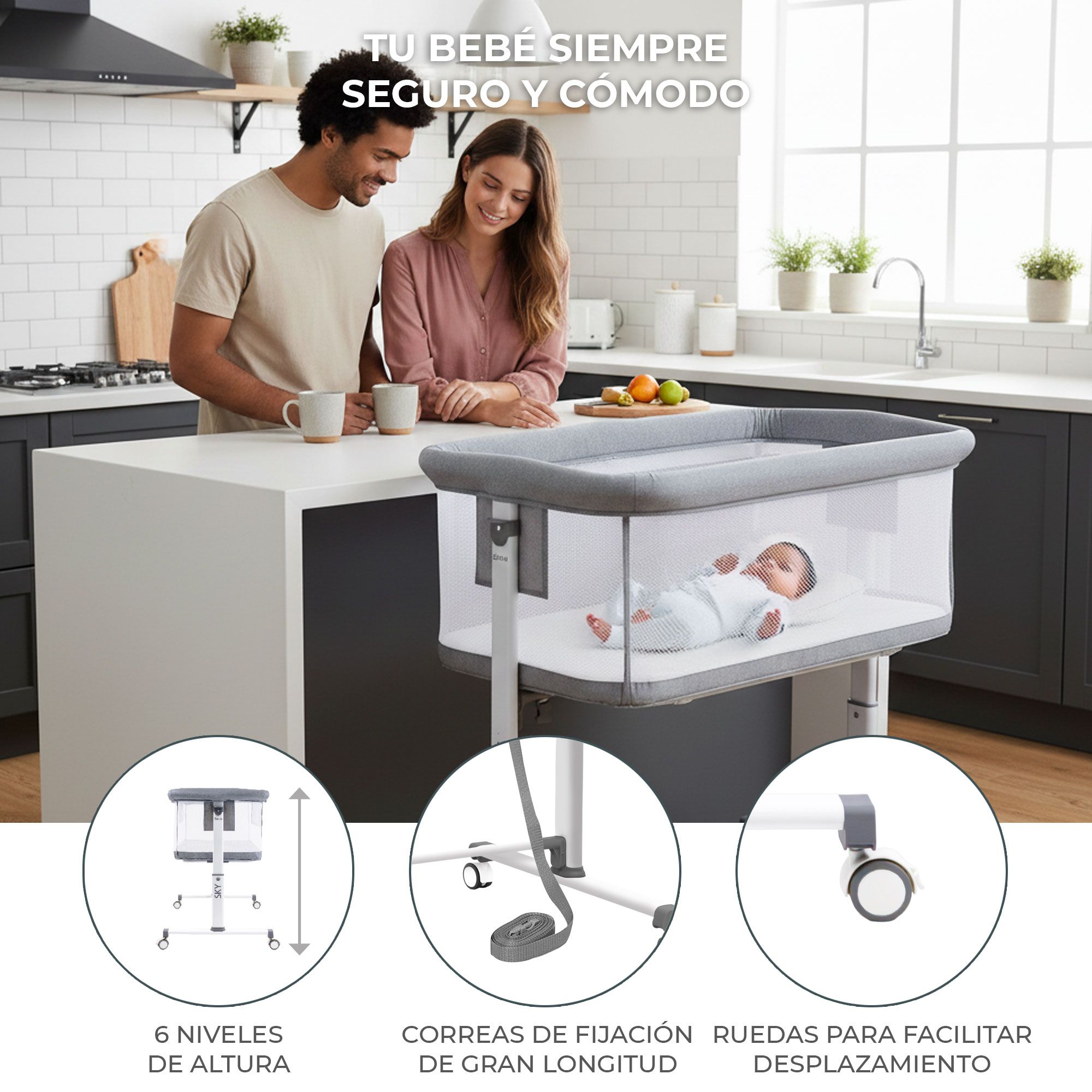 Sky gray co-sleeping mini crib