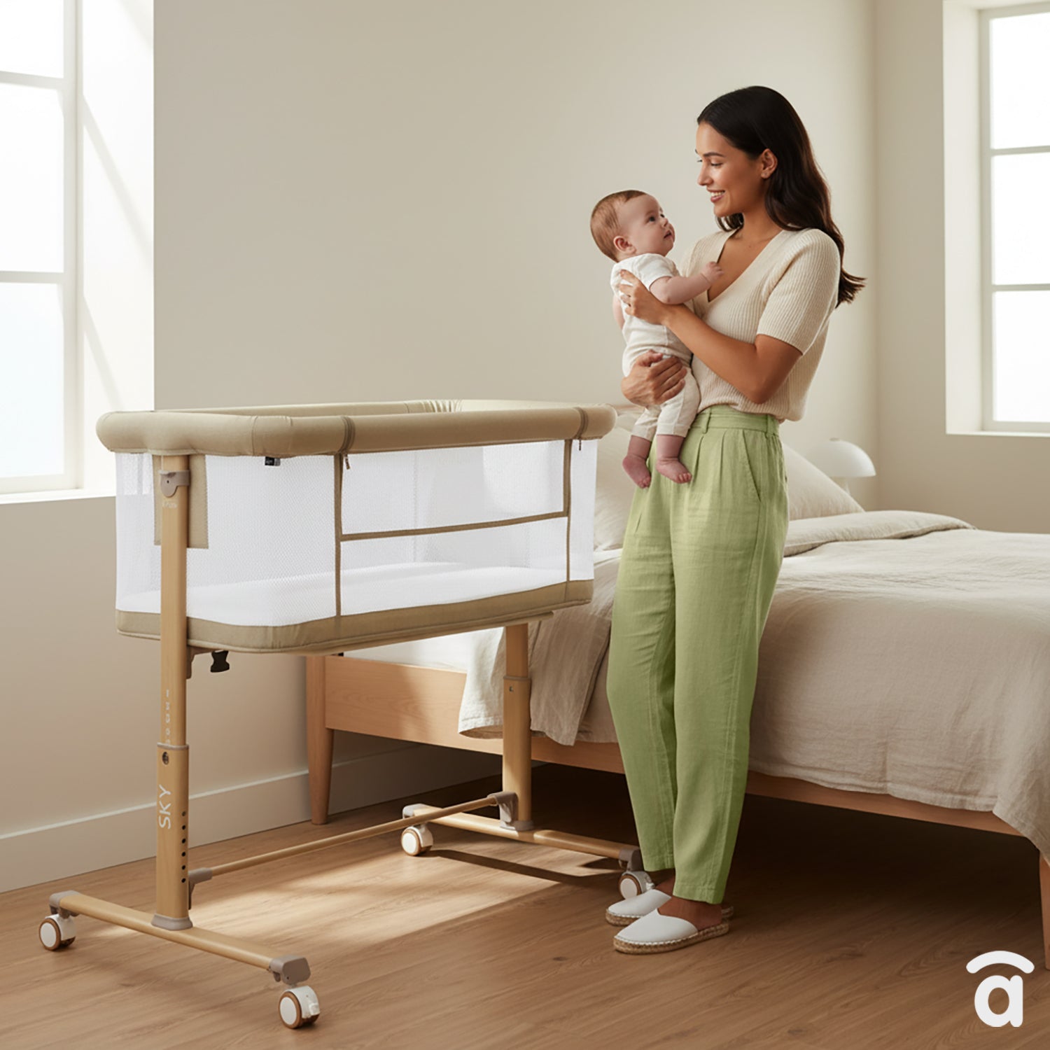 Mini berço co-leito bege céu