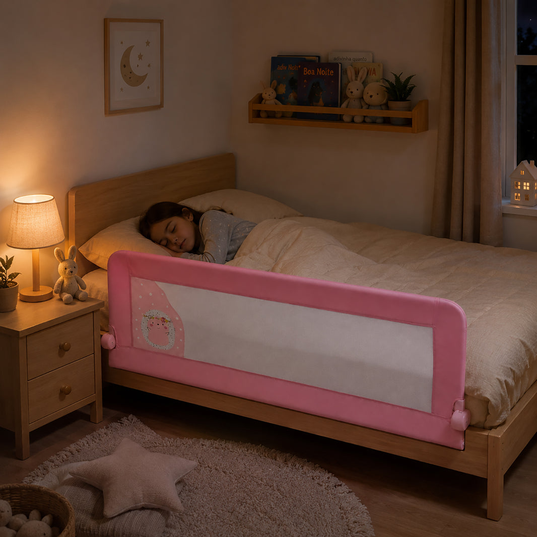2-in-1 Bed Rail, 150cm for Trundle Bed or Standard Bed, Pink Hedgehog