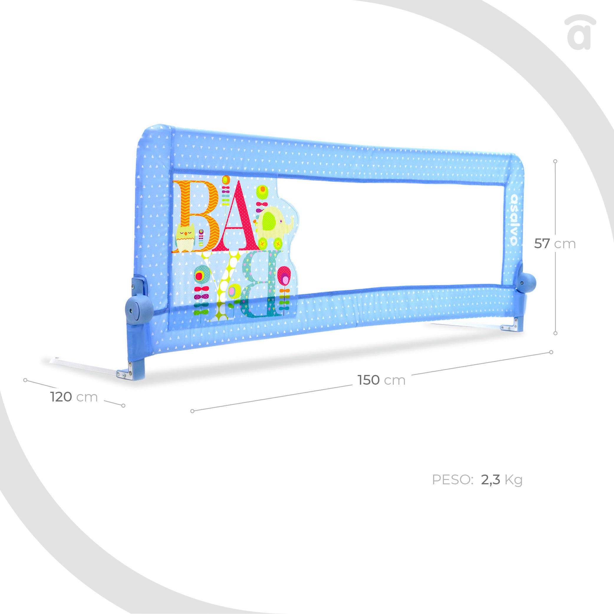 150cm 2-1 Bed Barrier for Nest or Standard Baby Bed Light Blue