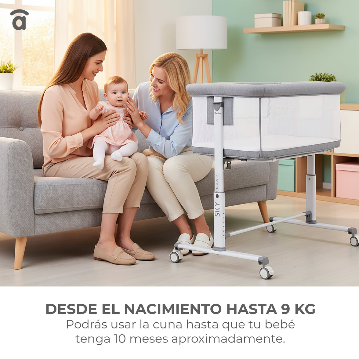 Mini berço co-leito bege céu