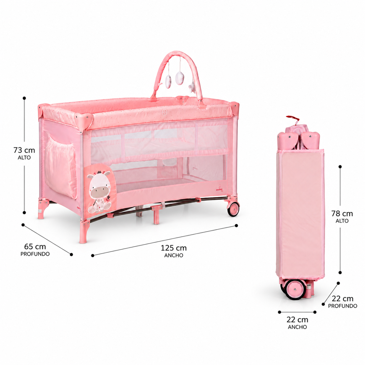 Berço de Viagem Complete Duo Baby Girafa Rosa