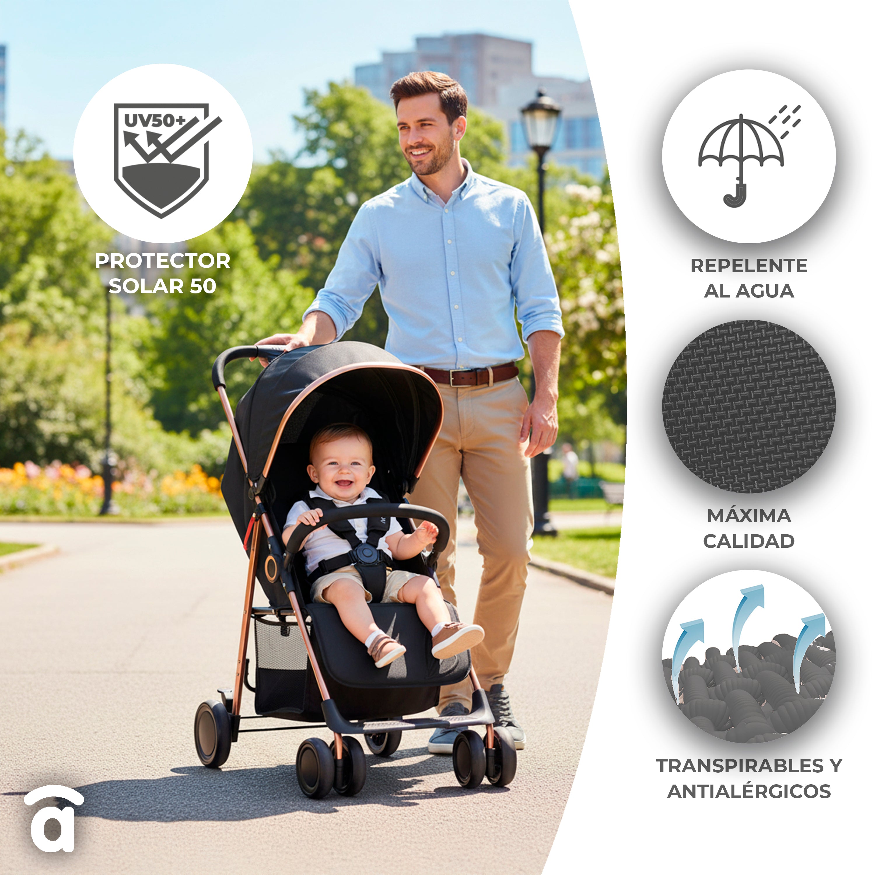 Poussette nova dorée