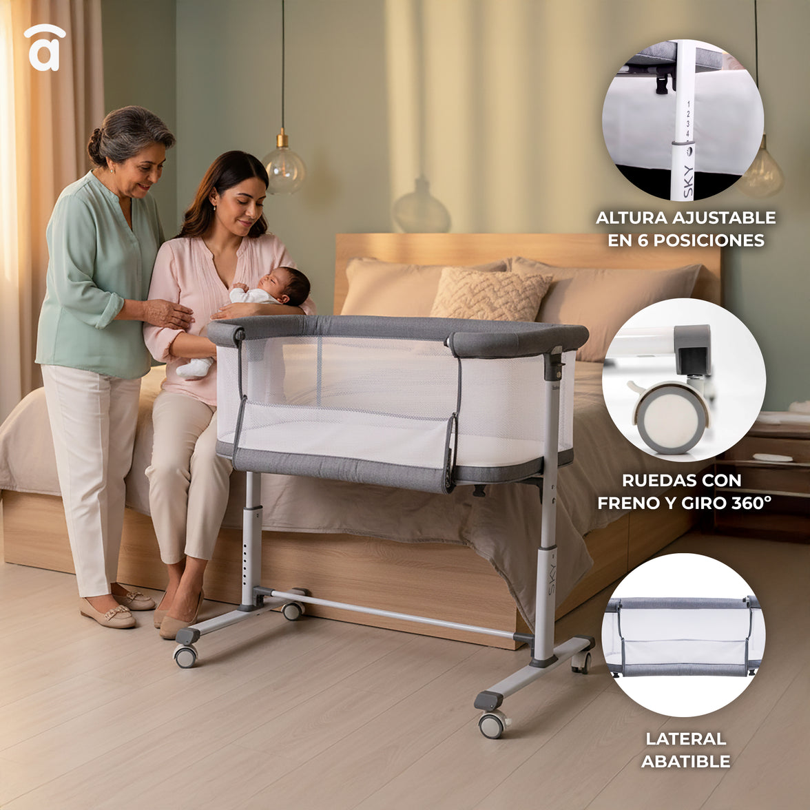 Minicuna de colecho Sky gris