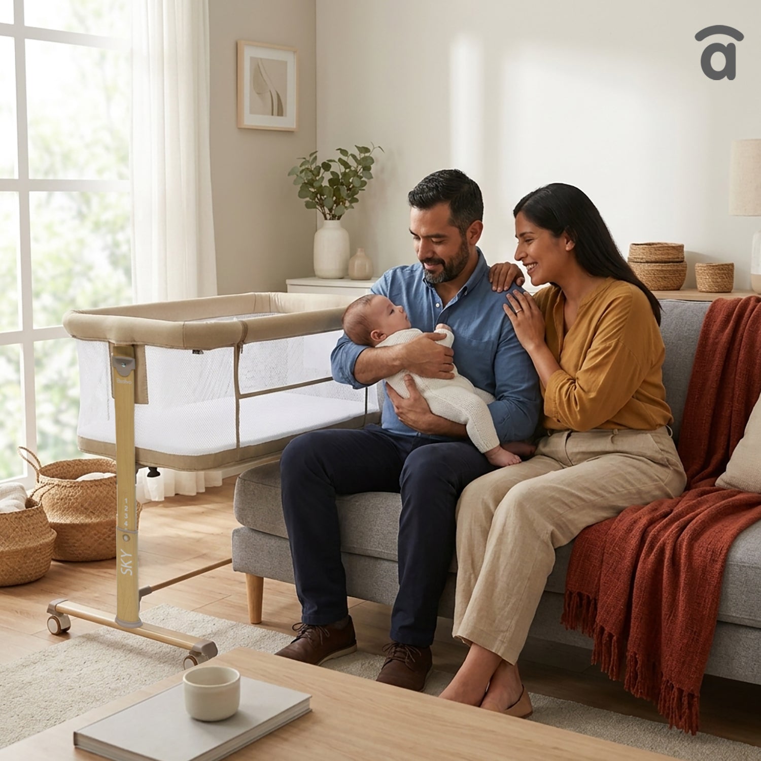 Mini berço co-leito bege céu