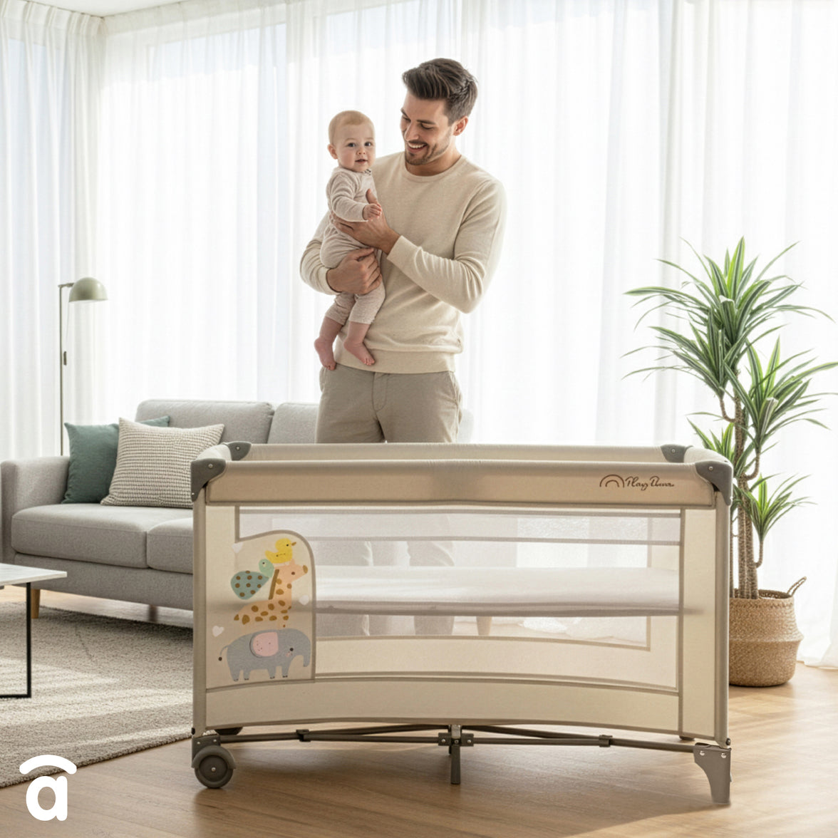 Smooth Animalia Travel Crib