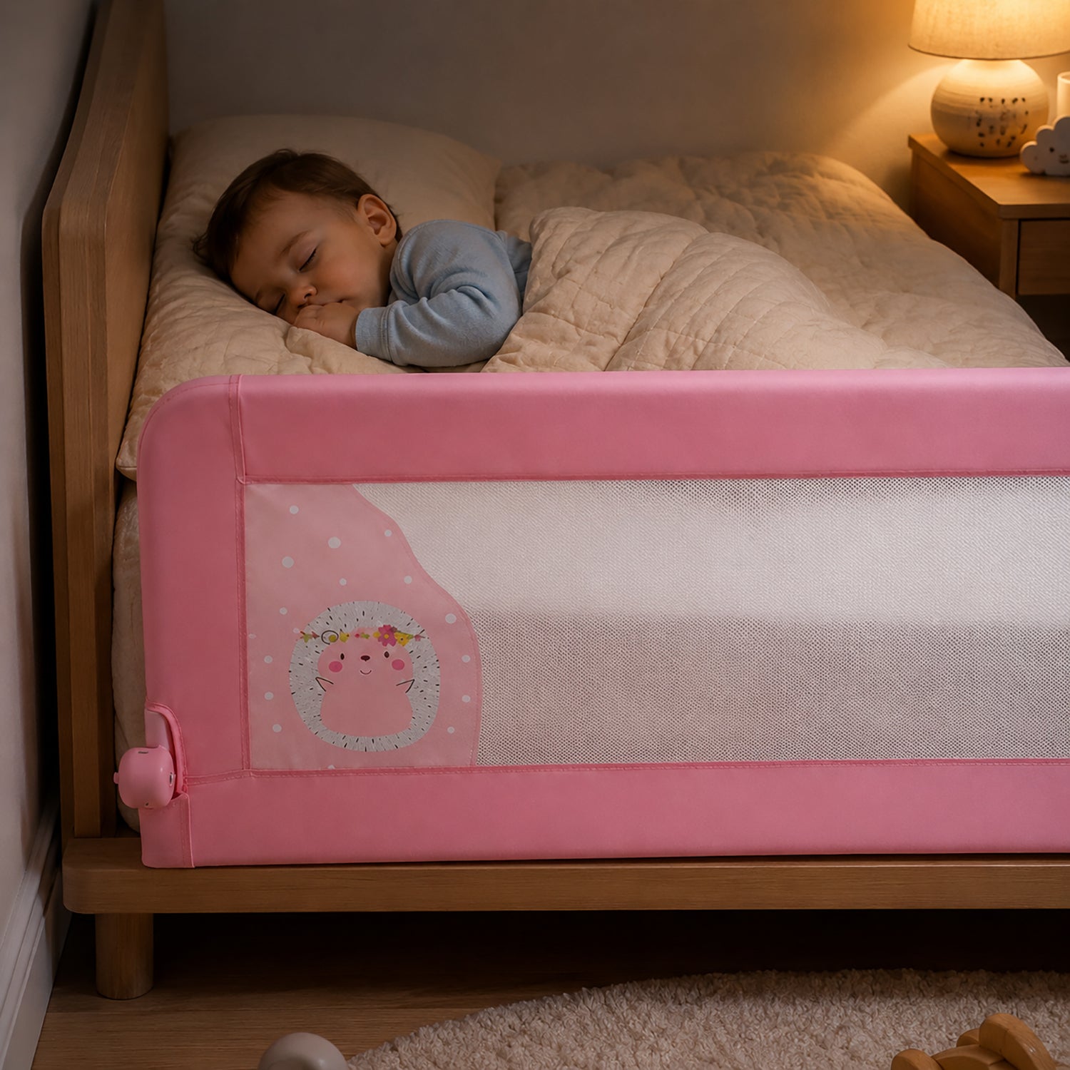 Barreira de Cama 2-em-1 de 150cm para Cama Ninho ou Standard Ouriço Rosa