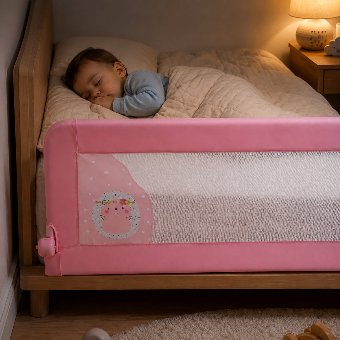 Barreira de Cama 2-em-1 de 150cm para Cama Ninho ou Standard Ouriço Rosa