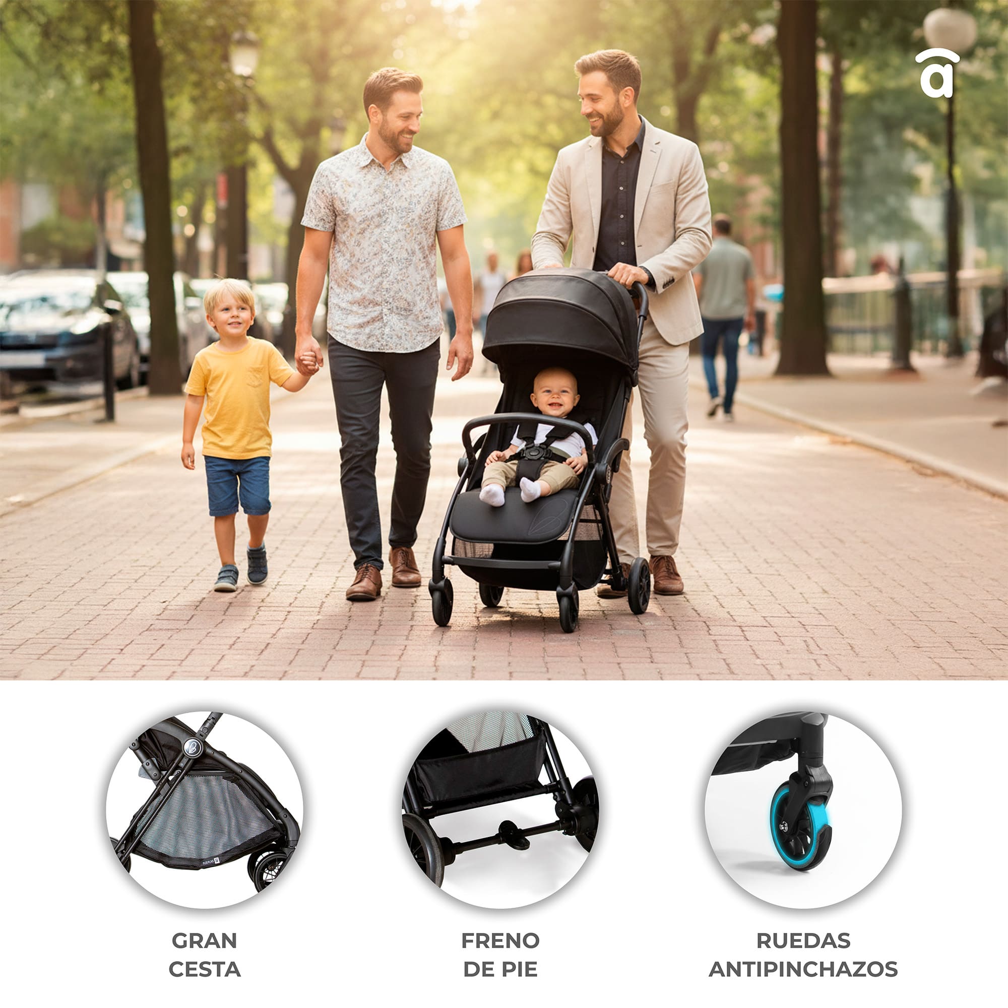 Plis Plas black-gold stroller