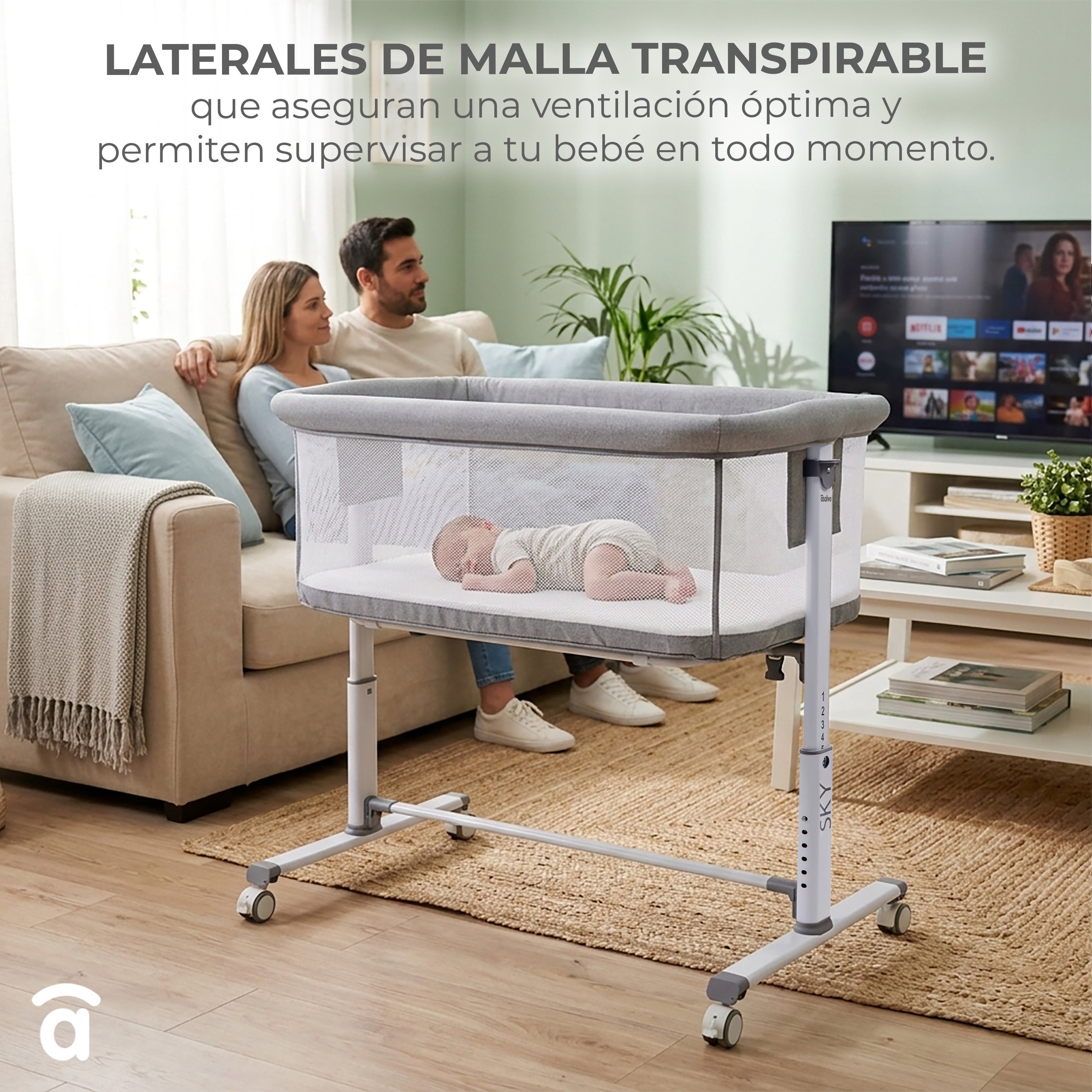 Mini berço co-leito bege céu