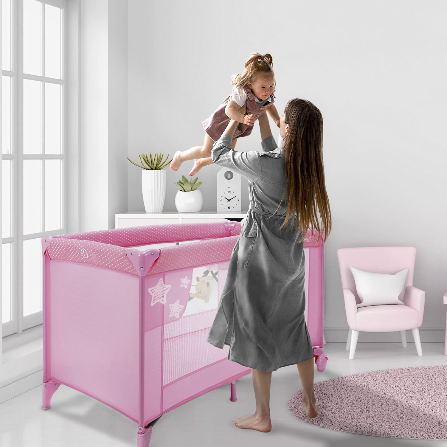 Balearic Stars Pink Travel Crib