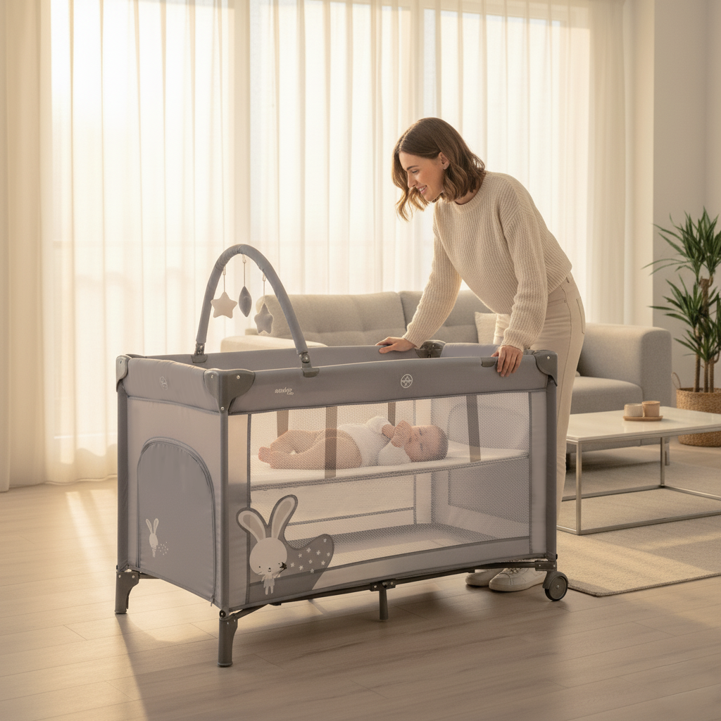 Gray Bunny Complete Travel Crib