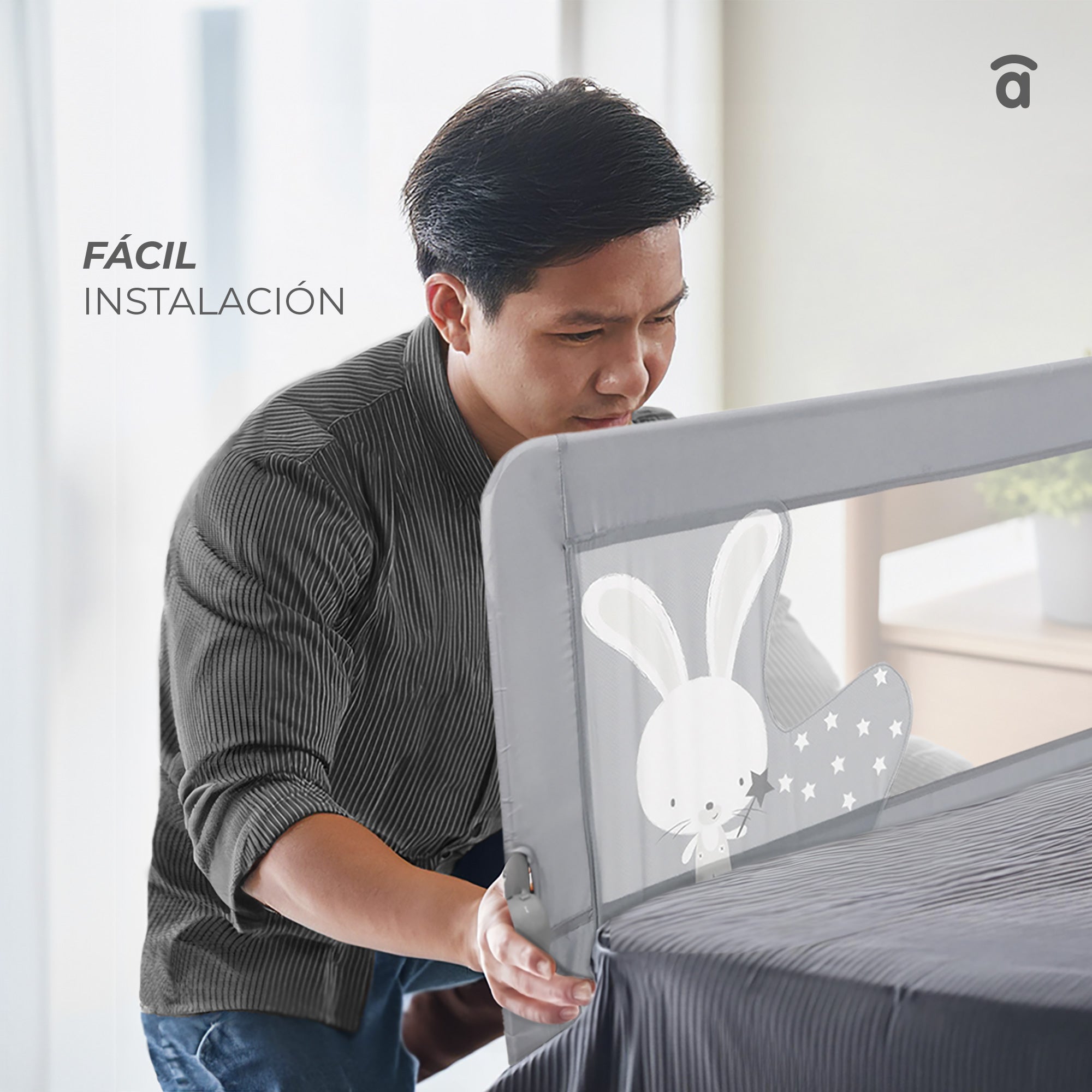 150cm 2-1 Bed Barrier for Nest or Standard Bed Gray Bunny