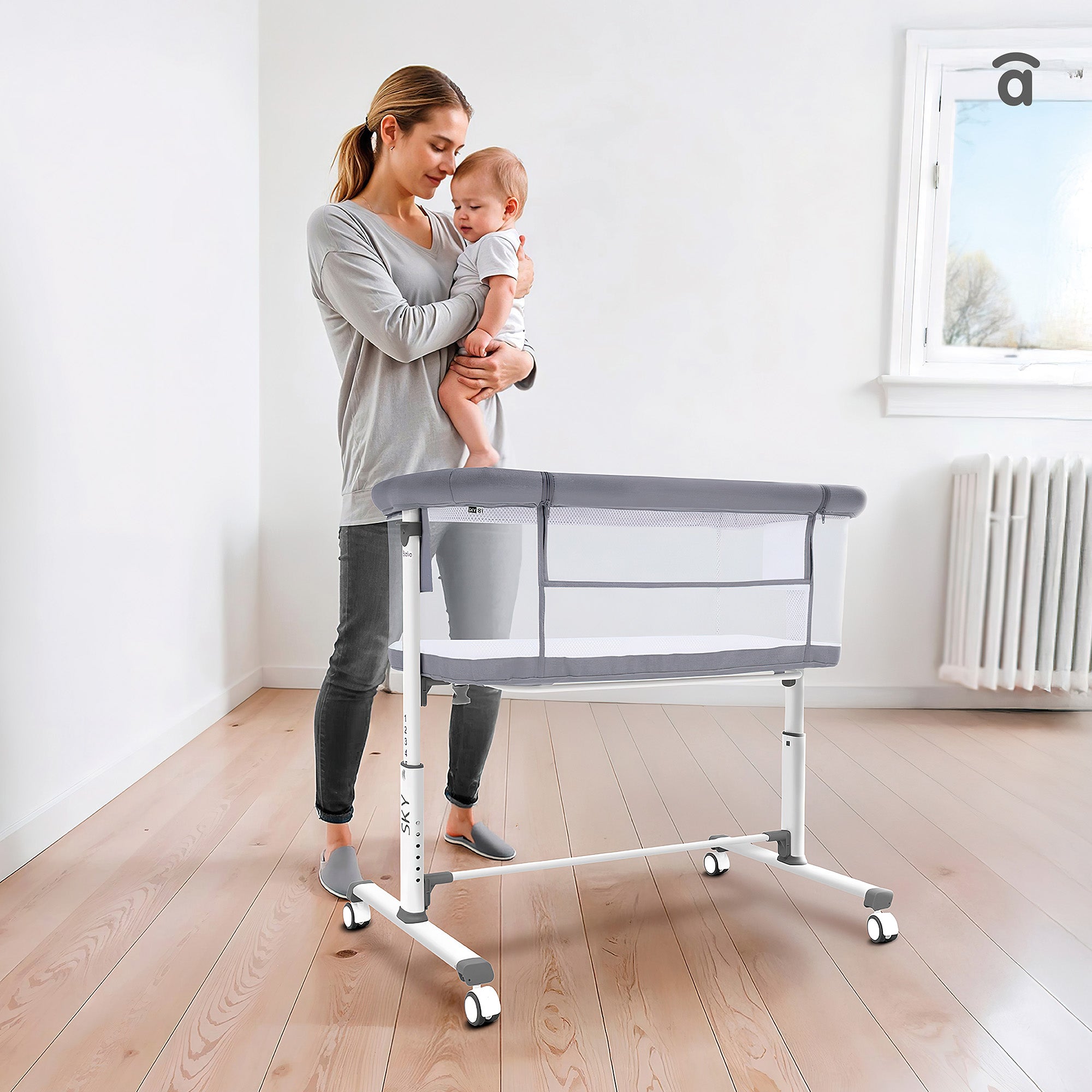 Sky gray co-sleeping mini crib