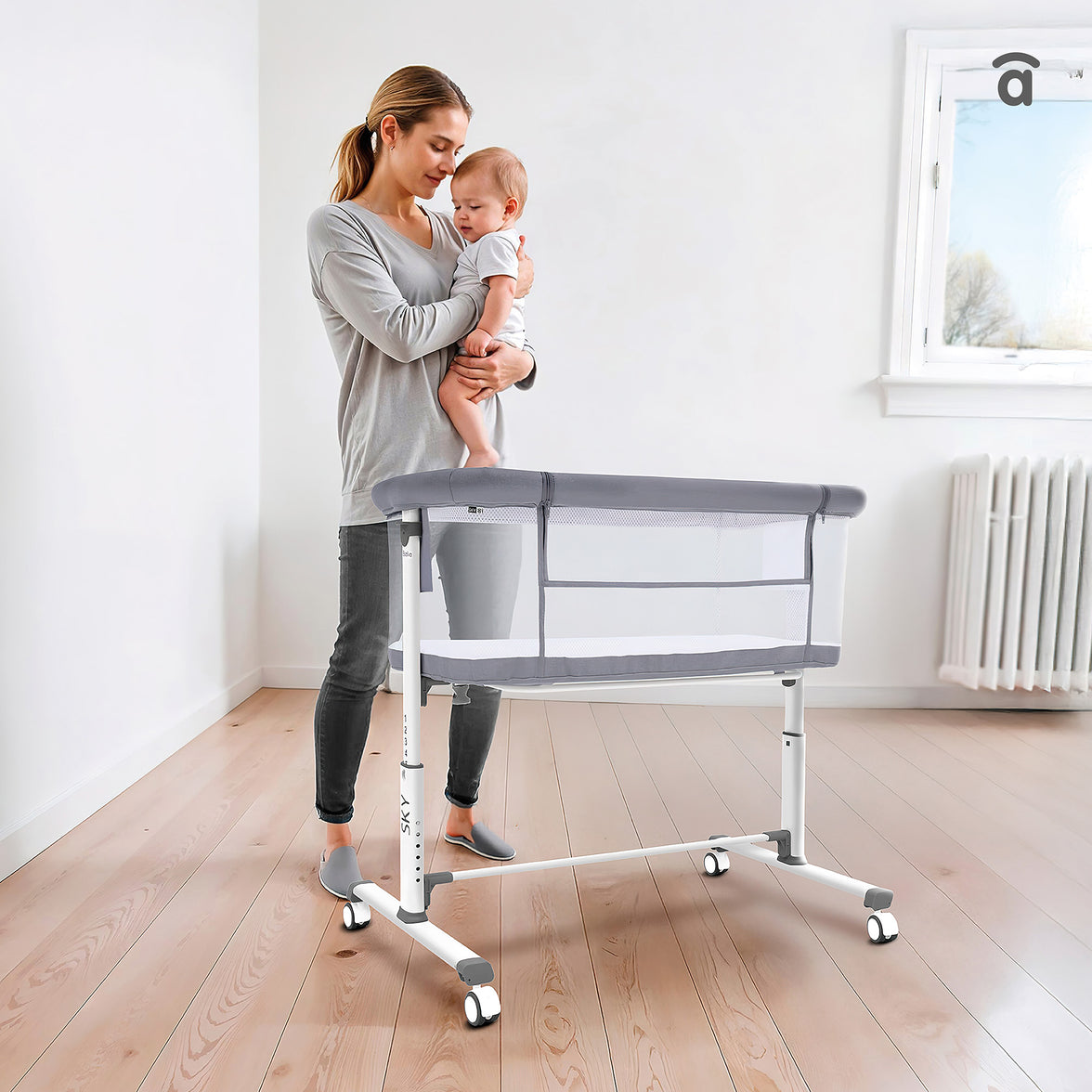 Sky gray co-sleeping mini crib