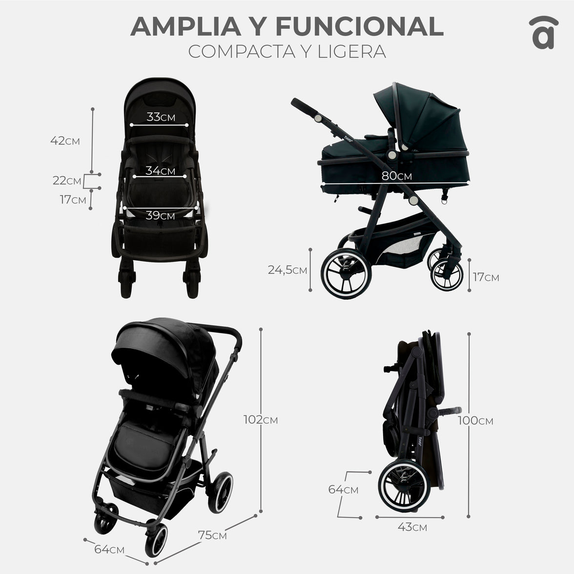 Convertible Trio Two+ 2 Gray