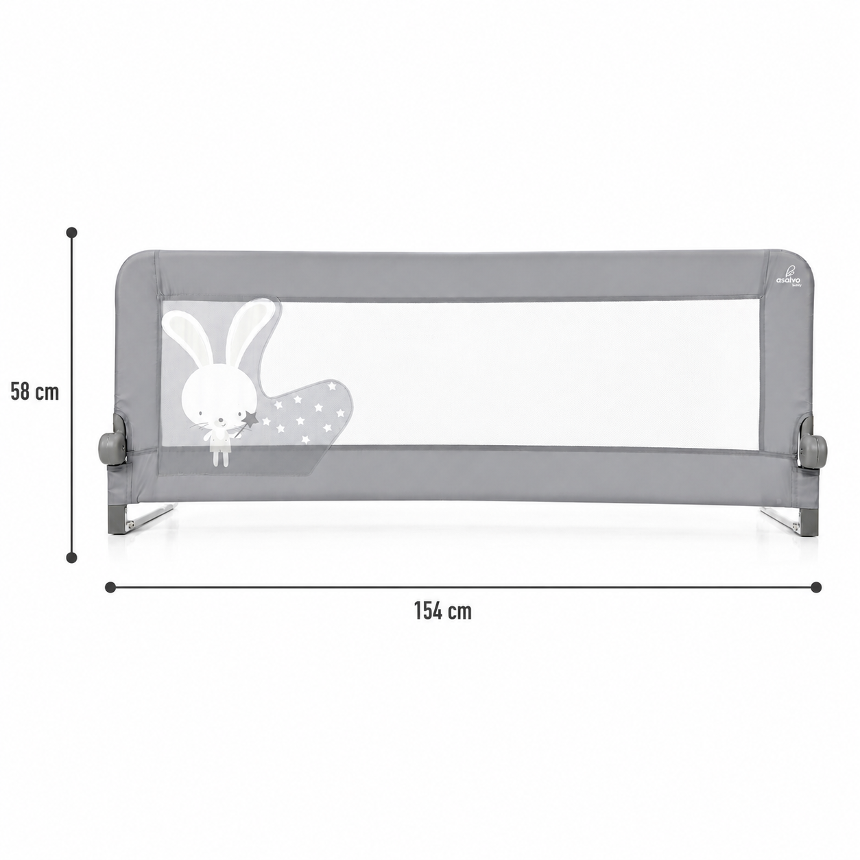 Barreira de cama 2-1 de 150 cm para ninho ou cama padrão Grey Bunny