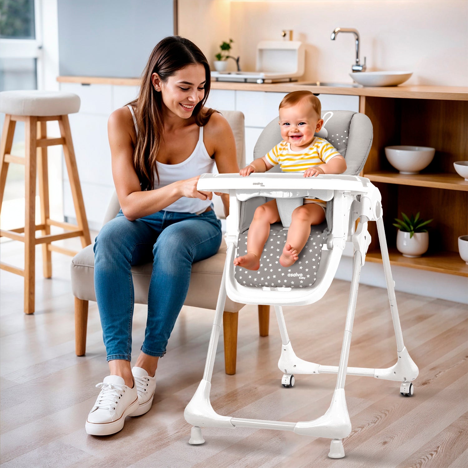 Gray Bunny Highchair with Wheels
