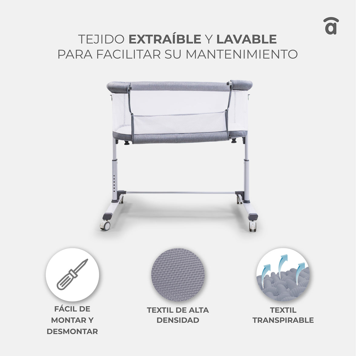 Sky gray co-sleeping mini crib