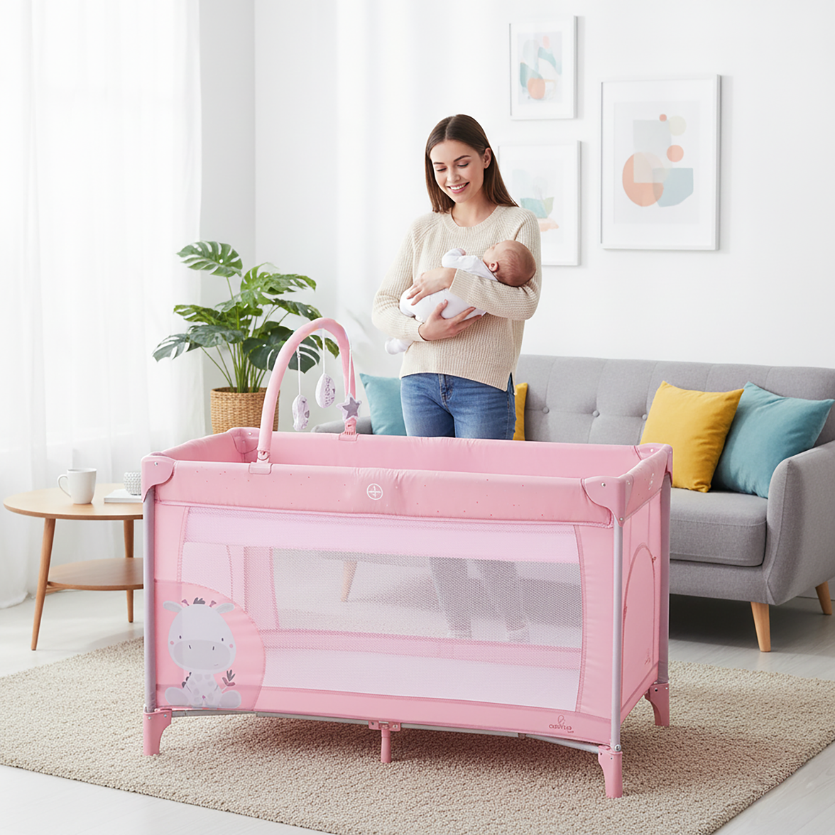Travel Crib Complete Duo Baby Giraffe Pink