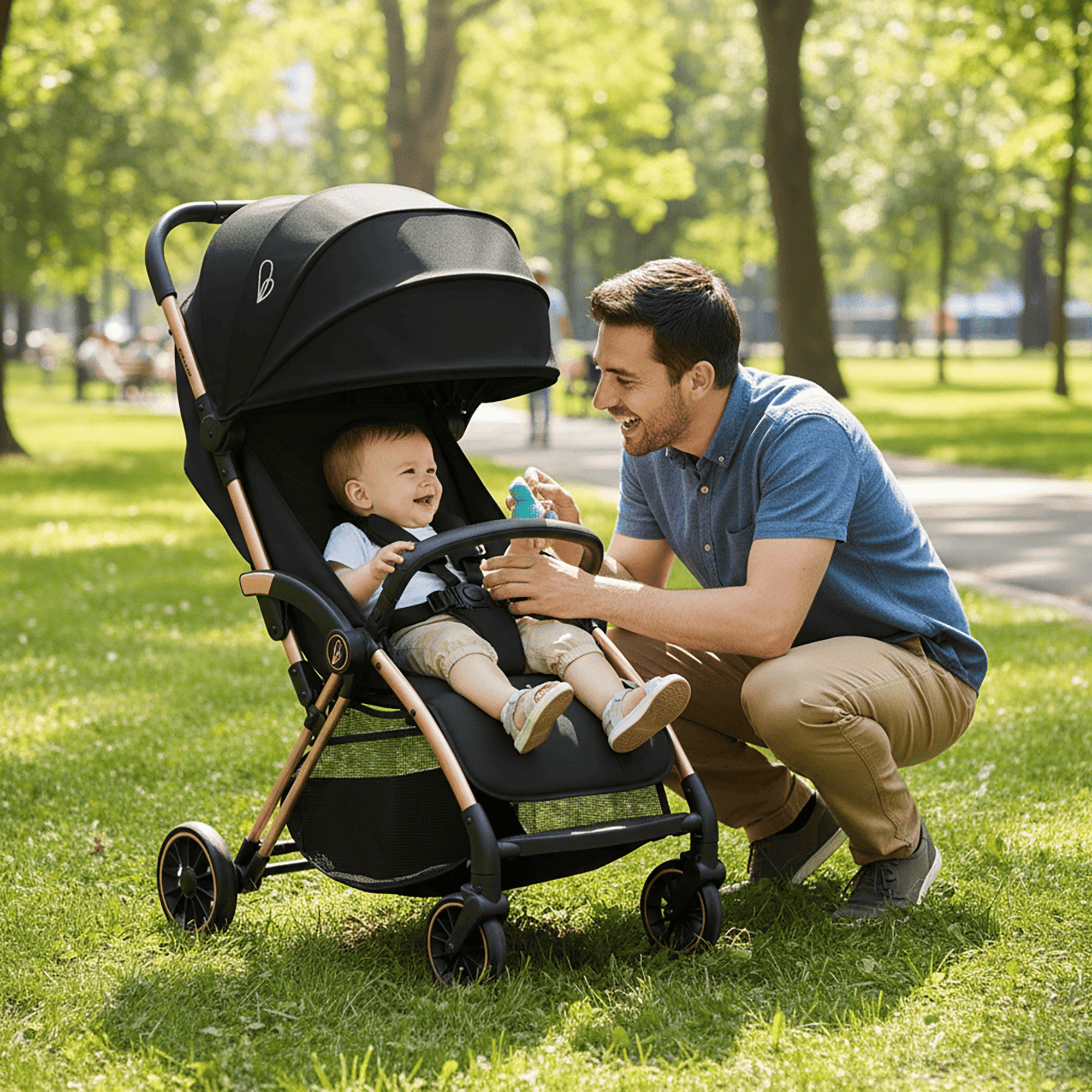 Plis Plas black-gold stroller