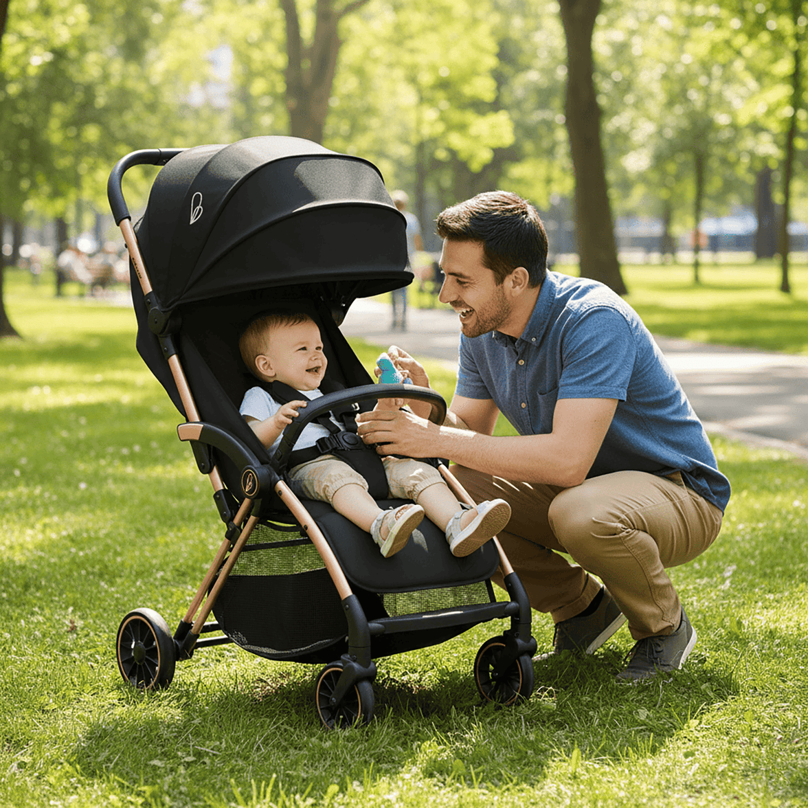 Plis Plas black-gold stroller